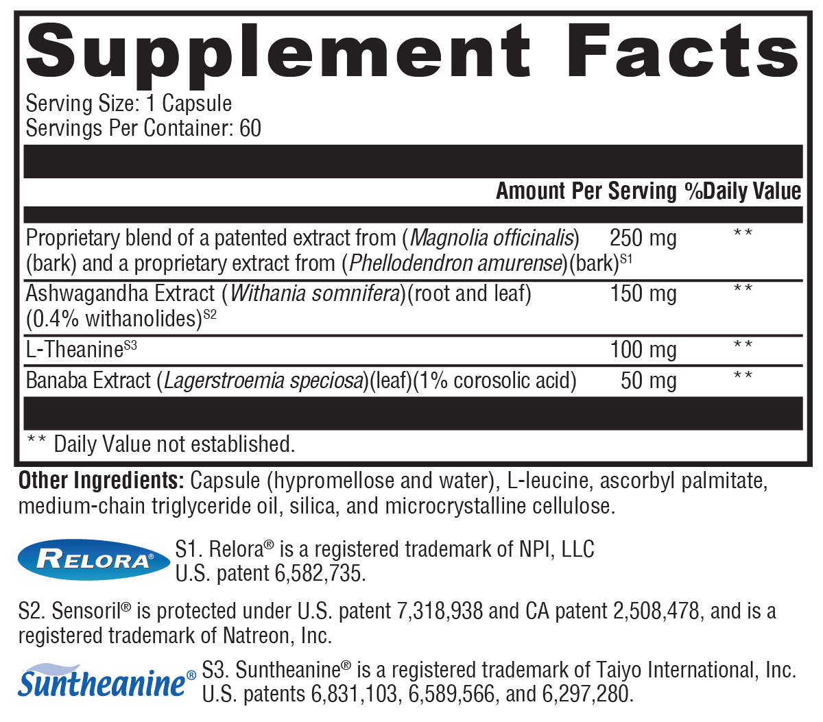 Supplement facts label with various vitamins and minerals listed on a white background