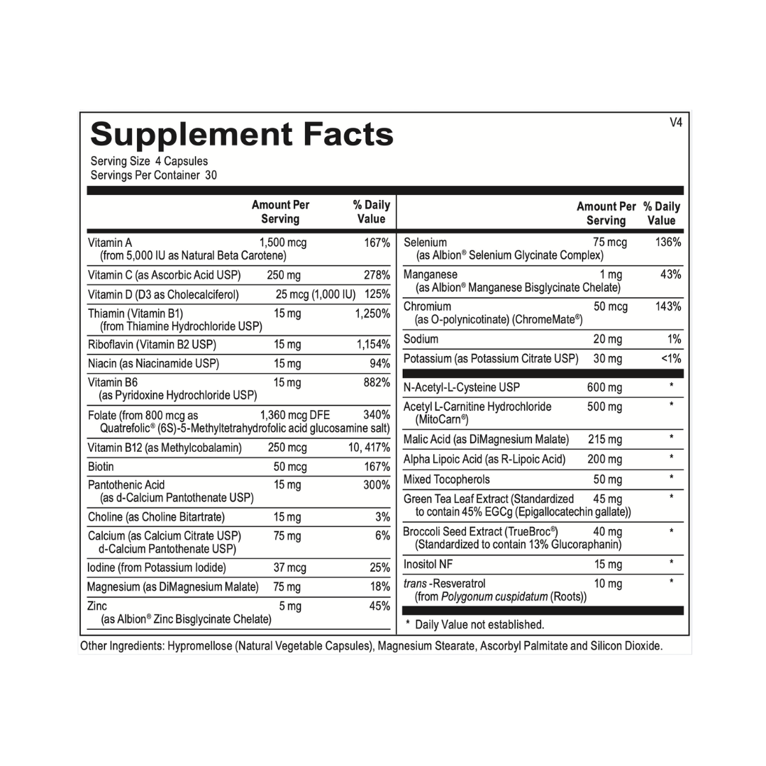 Supplement facts label with detailed nutritional information on a white background.