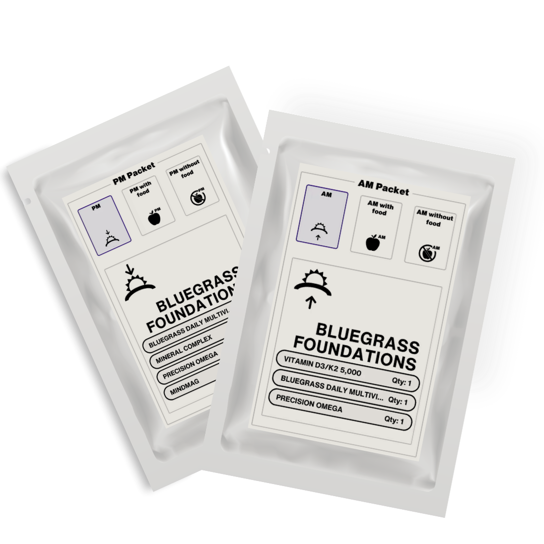 Two packets of Bluegrass Foundations on a white background