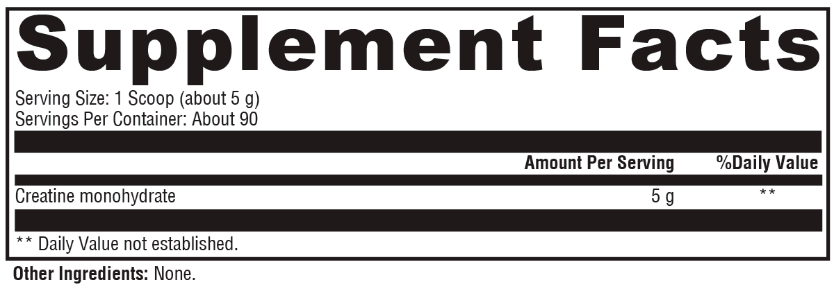 Supplement facts label with serving size, servings per container, and ingredient details.
