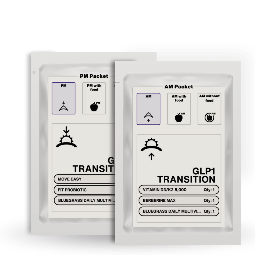 Two white packets with black text and icons on a white background