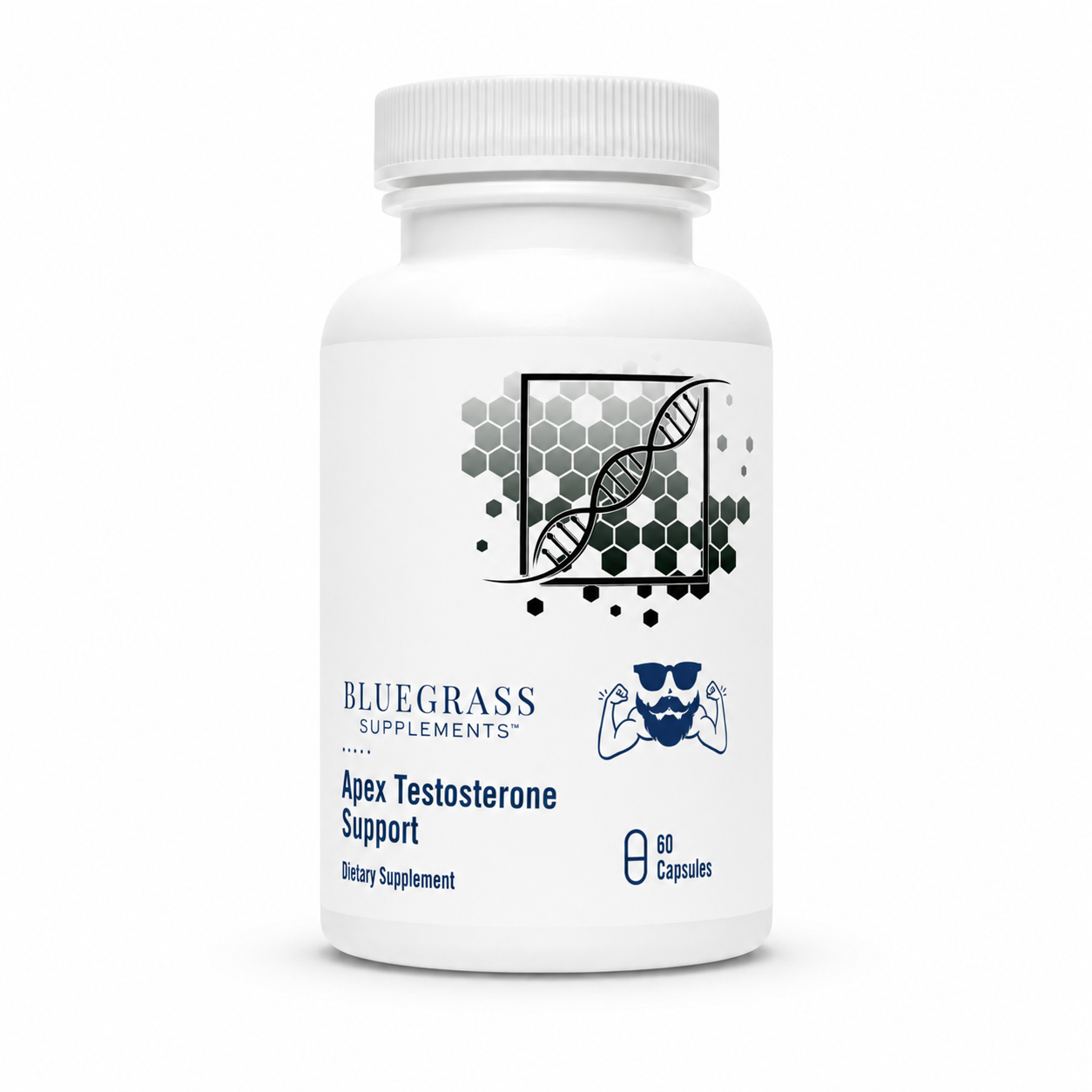 Bluegrass Supplements Apex Testosterone Support bottle on a white background