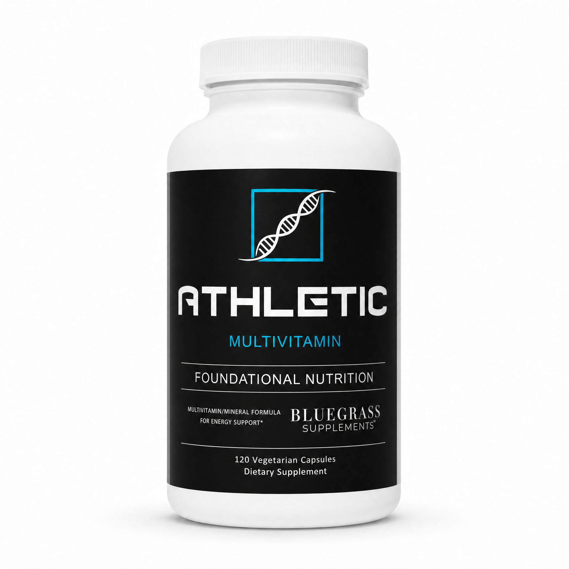 Multivitamin supplement bottle with 'Athletic' branding on a white background