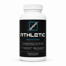 Multivitamin supplement bottle with 'Athletic' branding on a white background