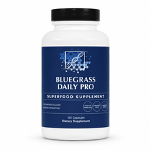 Supplement bottle labeled 'Bluegrass Daily Pro' on a white background