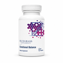 Supplement bottle labeled 'Bluegrass Supplements Emotional Balance' on a white background