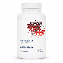 Supplement bottle labeled 'Bluegrass Supplements Mobility Matrix' on a white background
