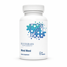 Supplement bottle labeled 'Bluegrass Supplements Mood Mend' on a white background
