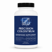 Supplement bottle labeled 'Precision Colostrum' on a white background