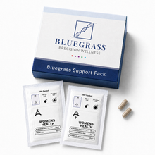 Bluegrass Precision Wellness support pack with packets and capsules on a white background