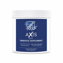 Axis Gut prebiotic supplement container with blue label on a white background
