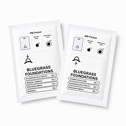 Two packets of Bluegrass Foundations on a white background