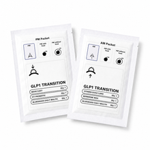 Two white packets with black text and icons on a white background