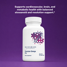 White supplement bottle labeled 'Bluegrass Supplements' on a purple background with text about health benefits.