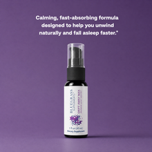 Bottle of Bluegrass Supplements on a purple background with text about a calming formula.