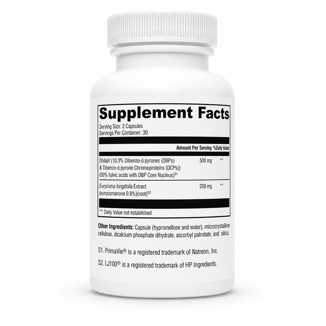 Supplement bottle with label on a white background