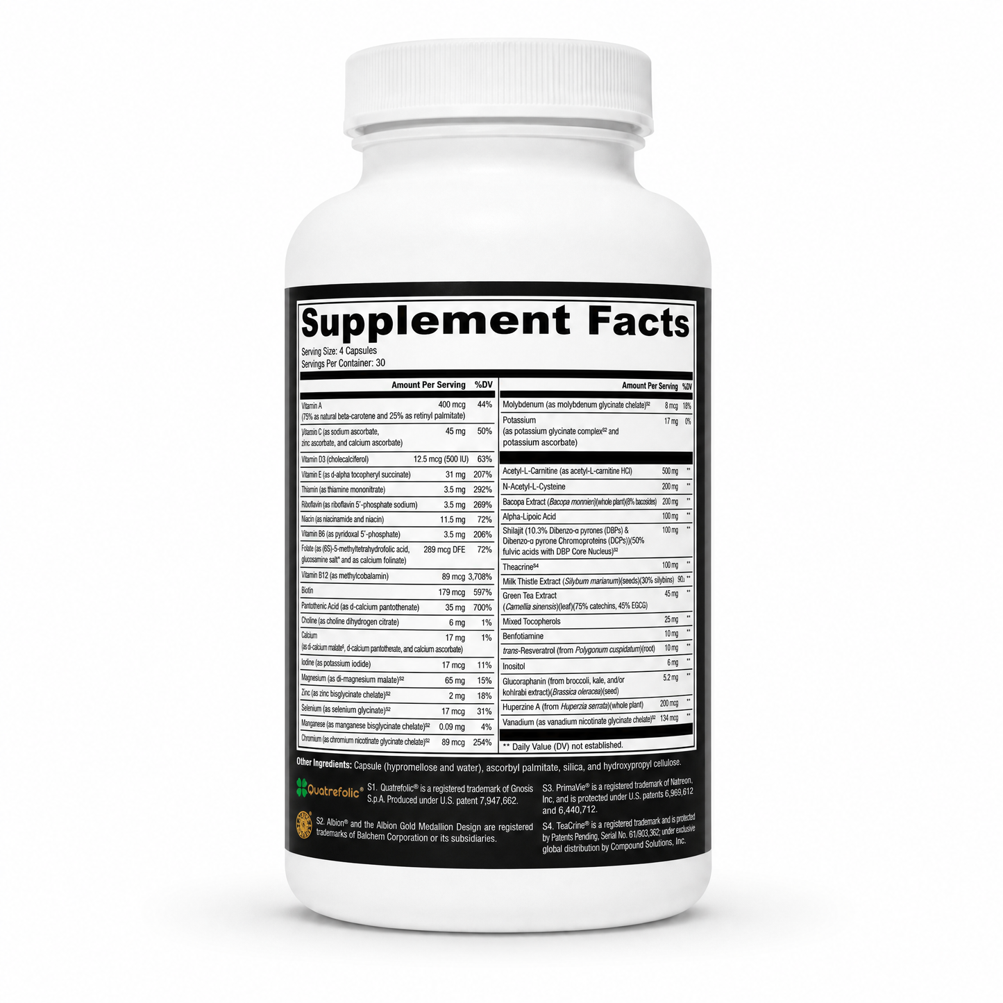 Supplement bottle with 'Supplement Facts' label on a white background