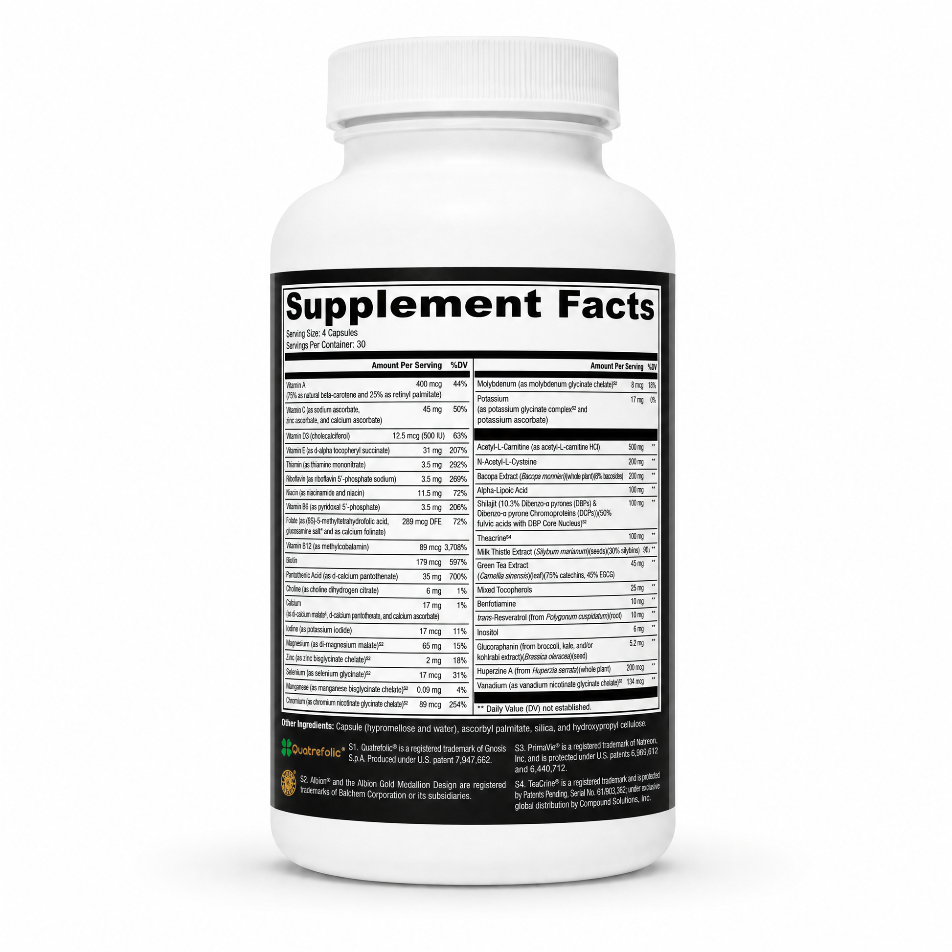 Supplement bottle with 'Supplement Facts' label on a white background