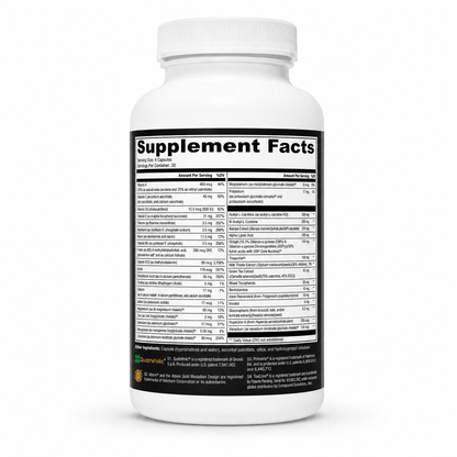 Supplement bottle with 'Supplement Facts' label on a white background