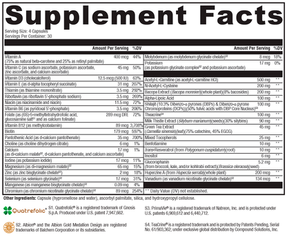 Supplement facts label with detailed nutritional information on a white background