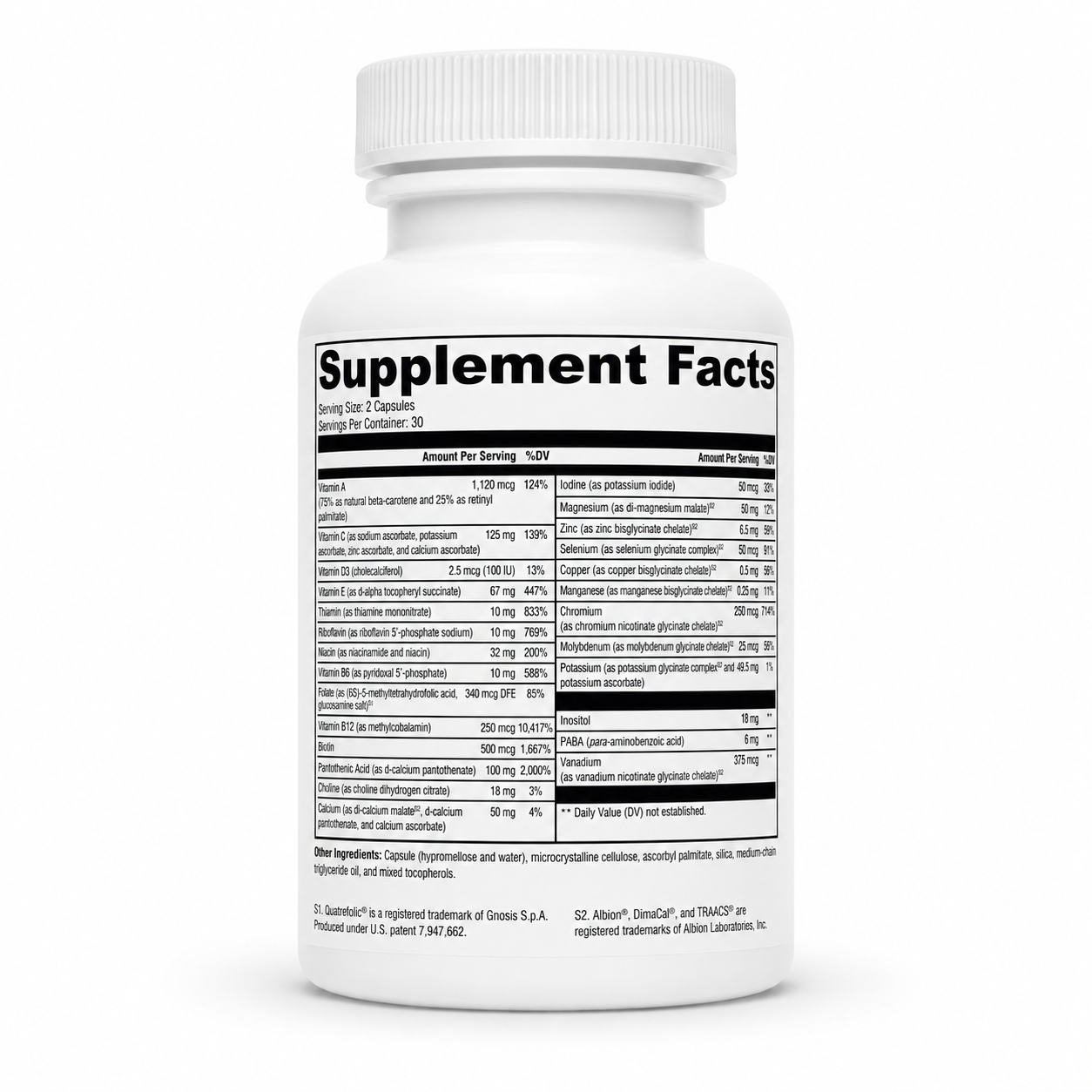 Supplement bottle with 'Supplement Facts' label on a white background