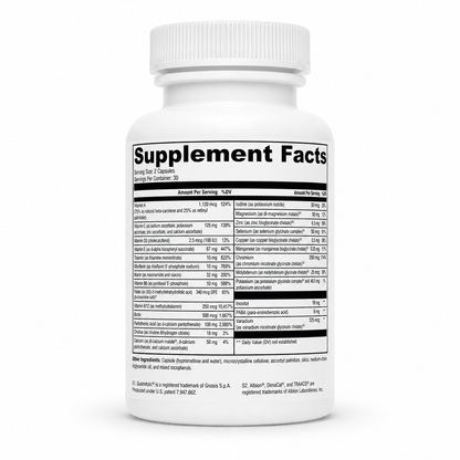 Supplement bottle with 'Supplement Facts' label on a white background