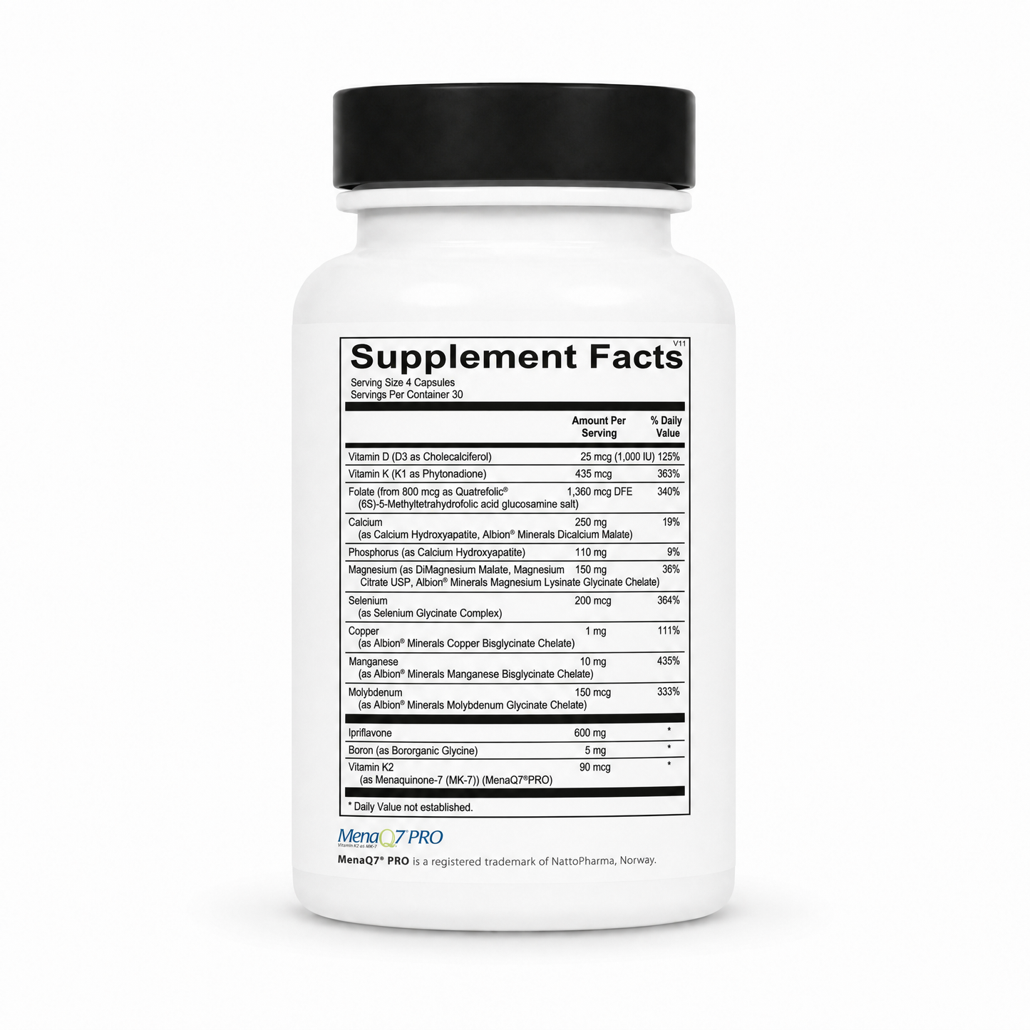 Supplement bottle with a detailed label on a white background