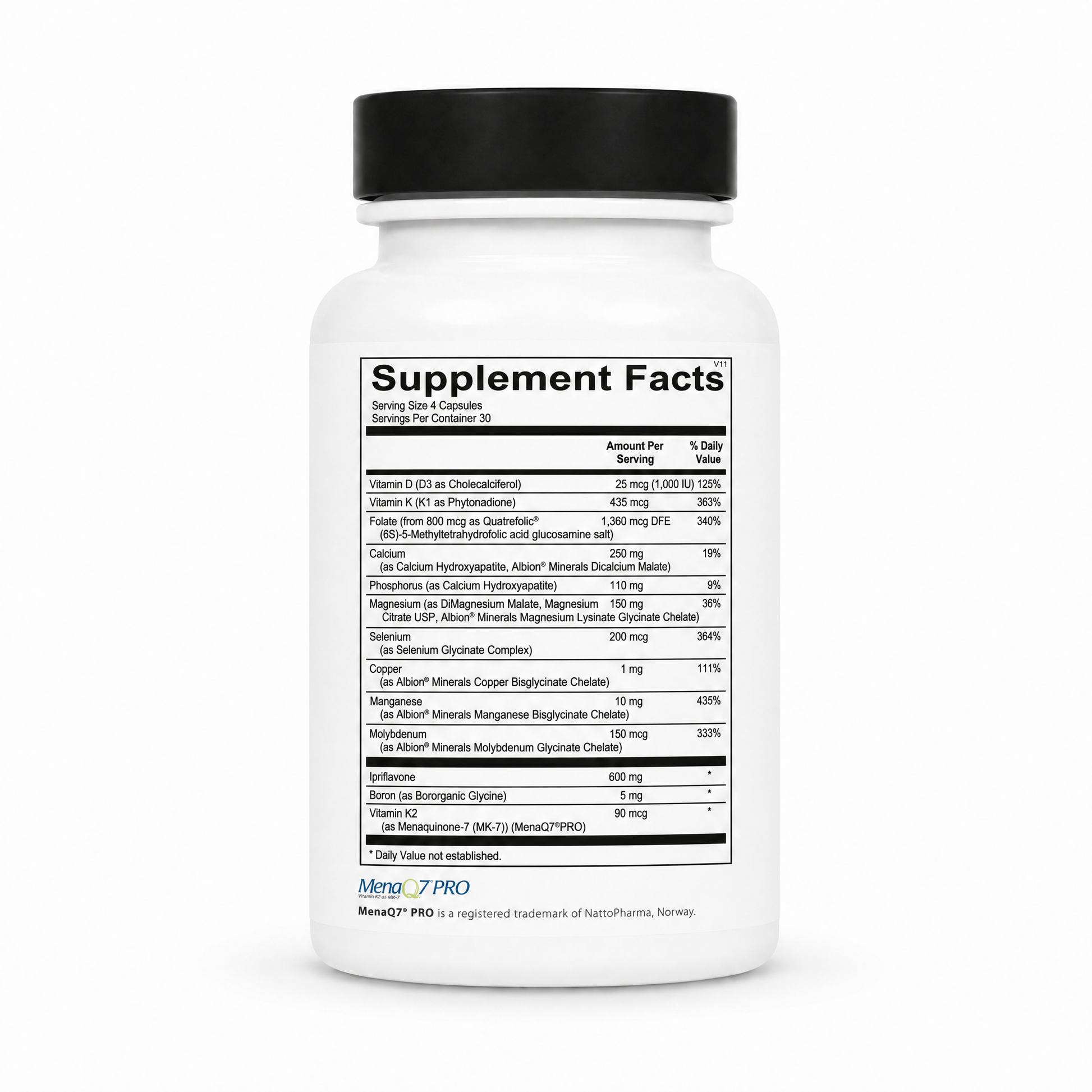 Supplement bottle with a detailed label on a white background