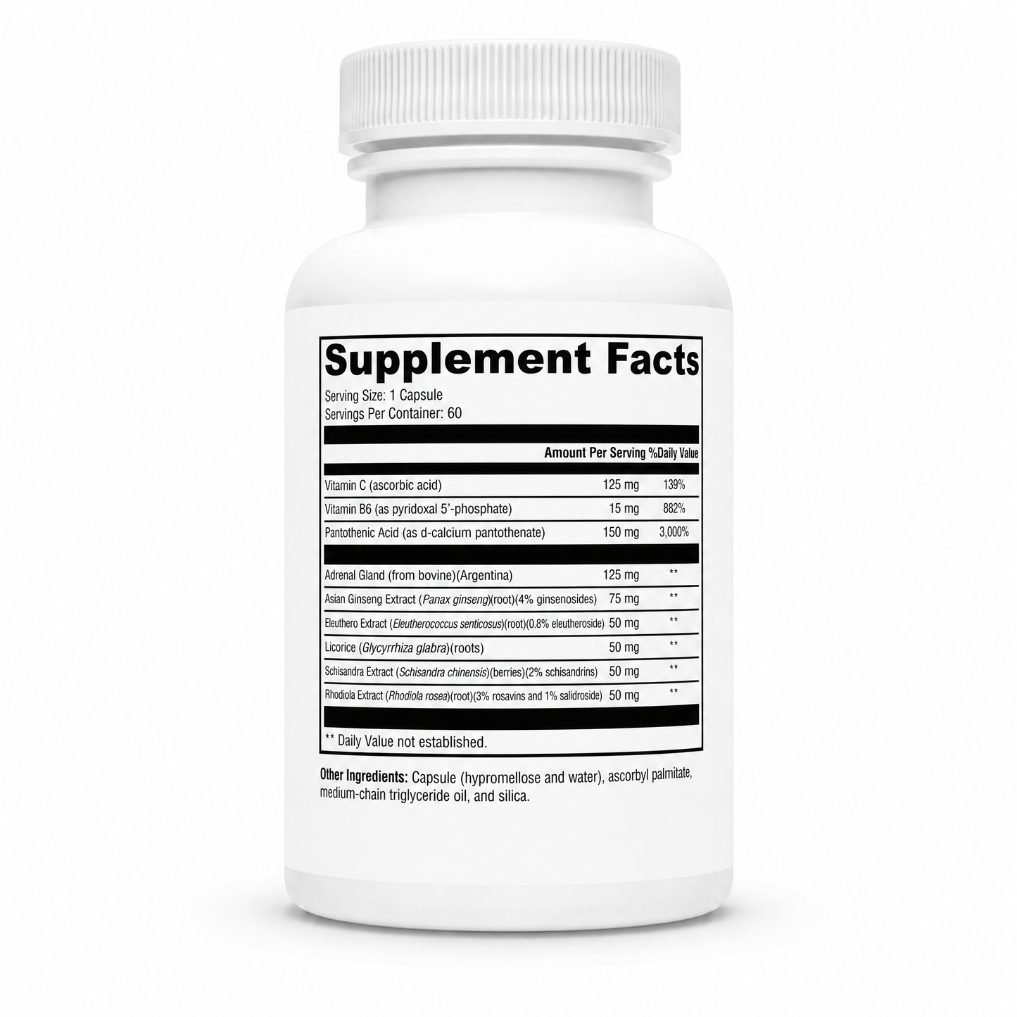 Supplement bottle with 'Supplement Facts' label on a white background