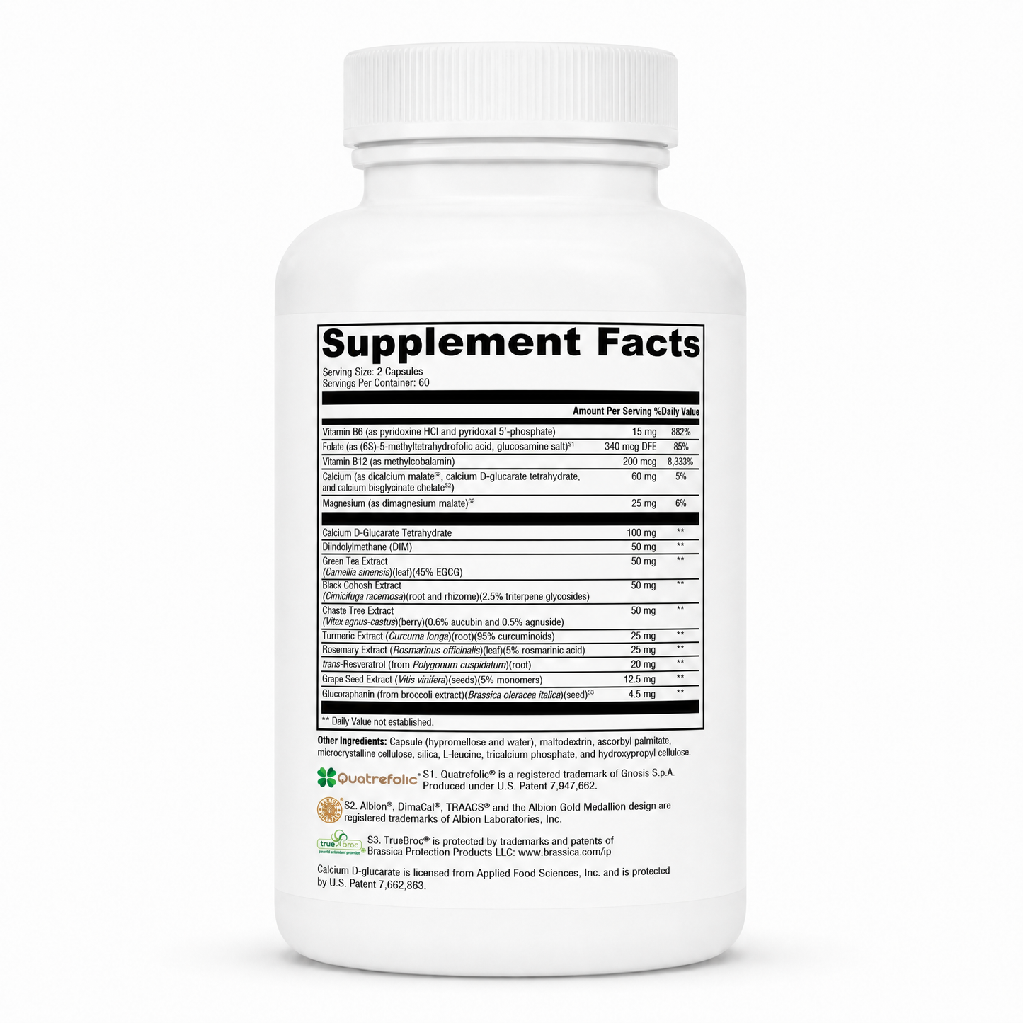 Supplement bottle with label on a white background