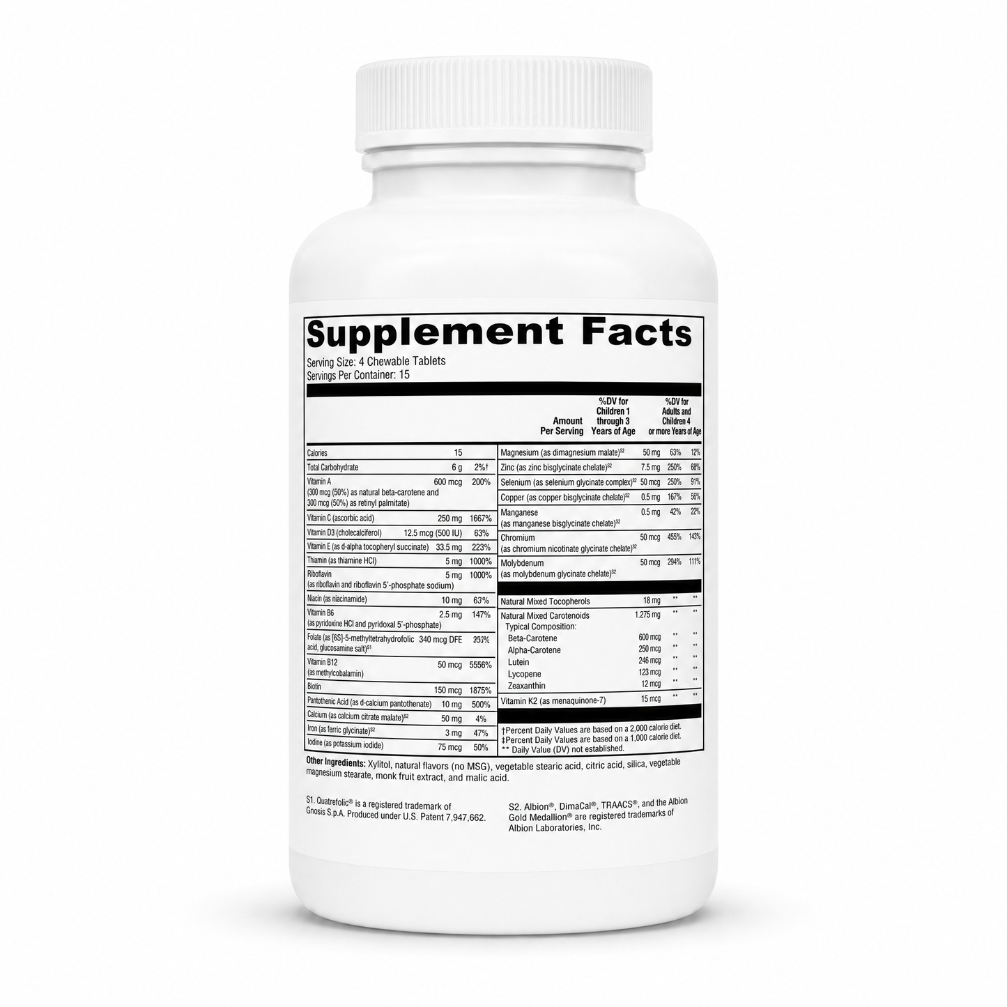 Supplement bottle with label on a white background