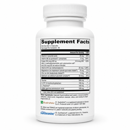 Supplement bottle with label showing 'Supplement Facts' on a white background
