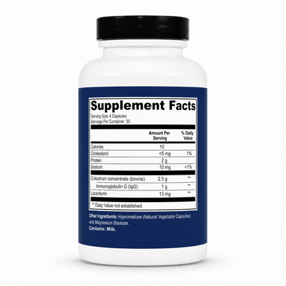 Supplement bottle with a clear label on a white background
