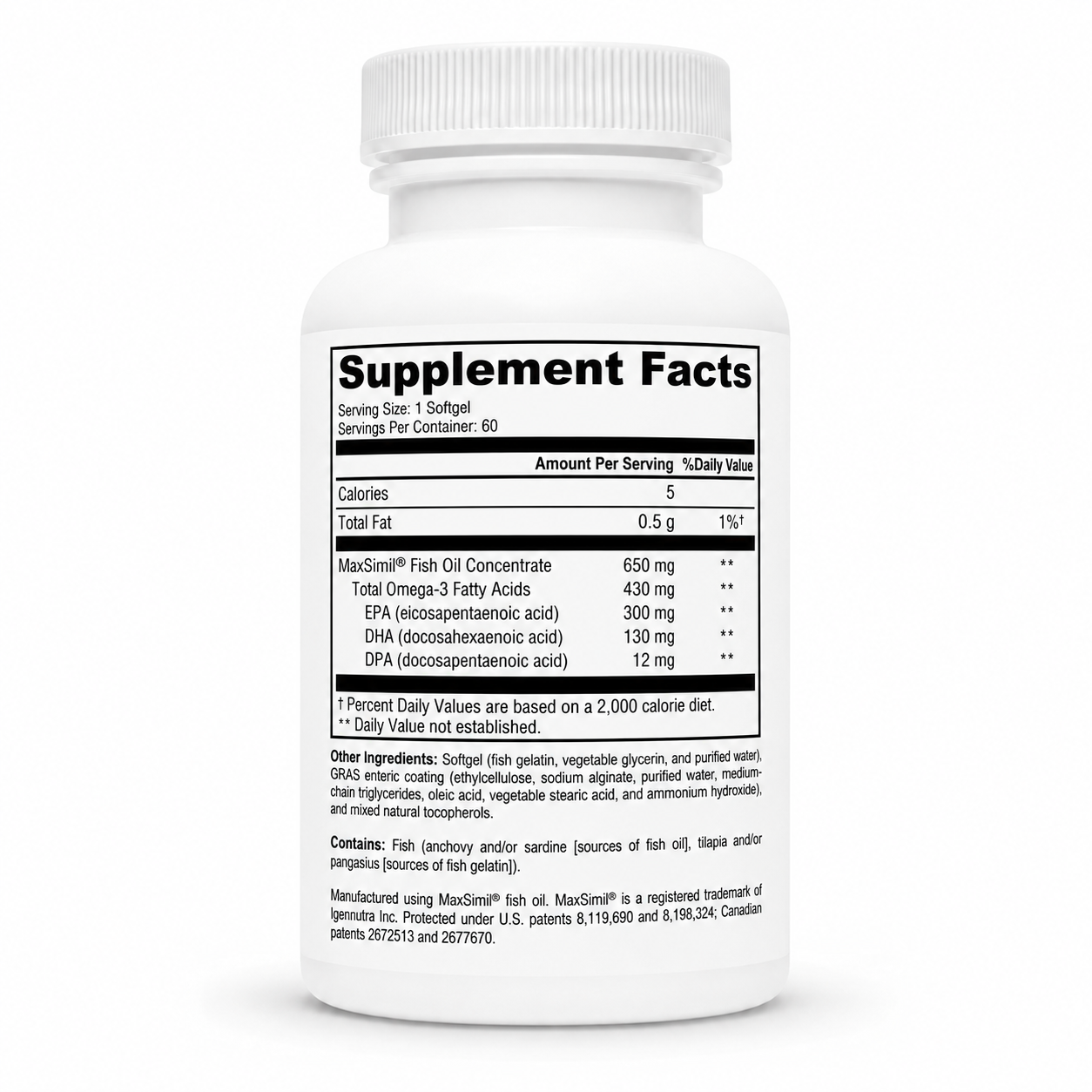 Supplement bottle with label showing 'Supplement Facts' on a white background