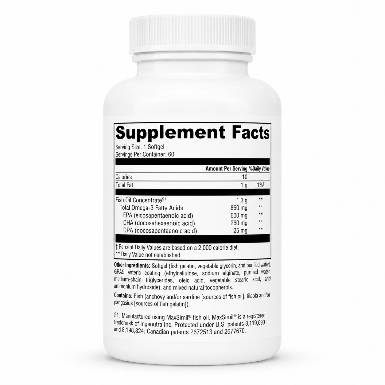 Supplement bottle with 'Supplement Facts' label on a white background