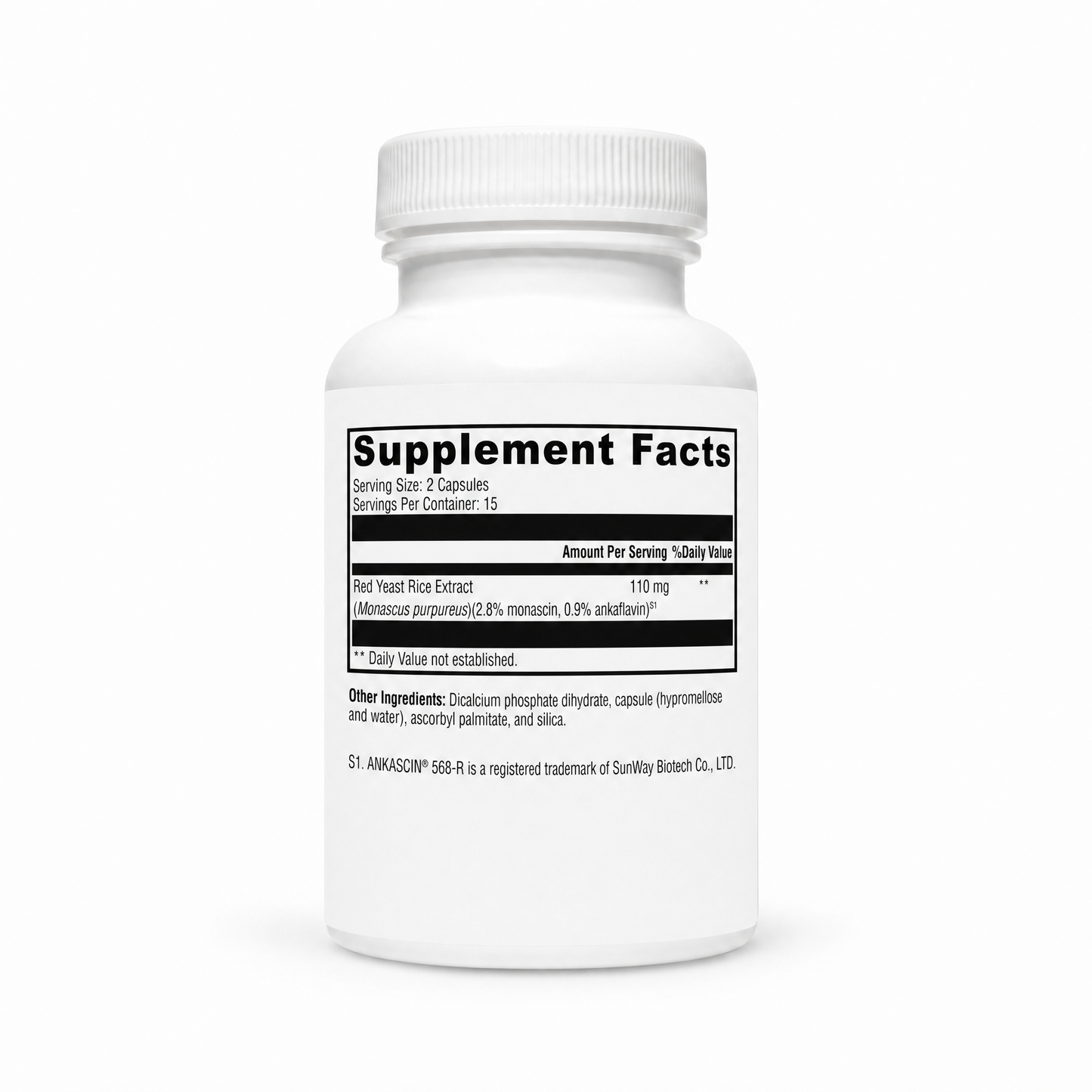 Supplement bottle with label on a white background
