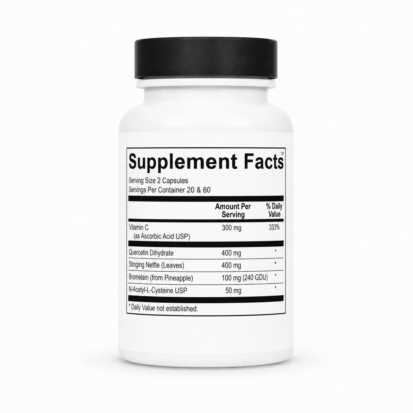 Supplement bottle with label on a white background