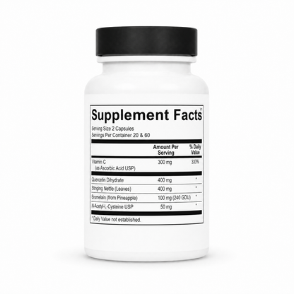 Supplement bottle with label on a white background