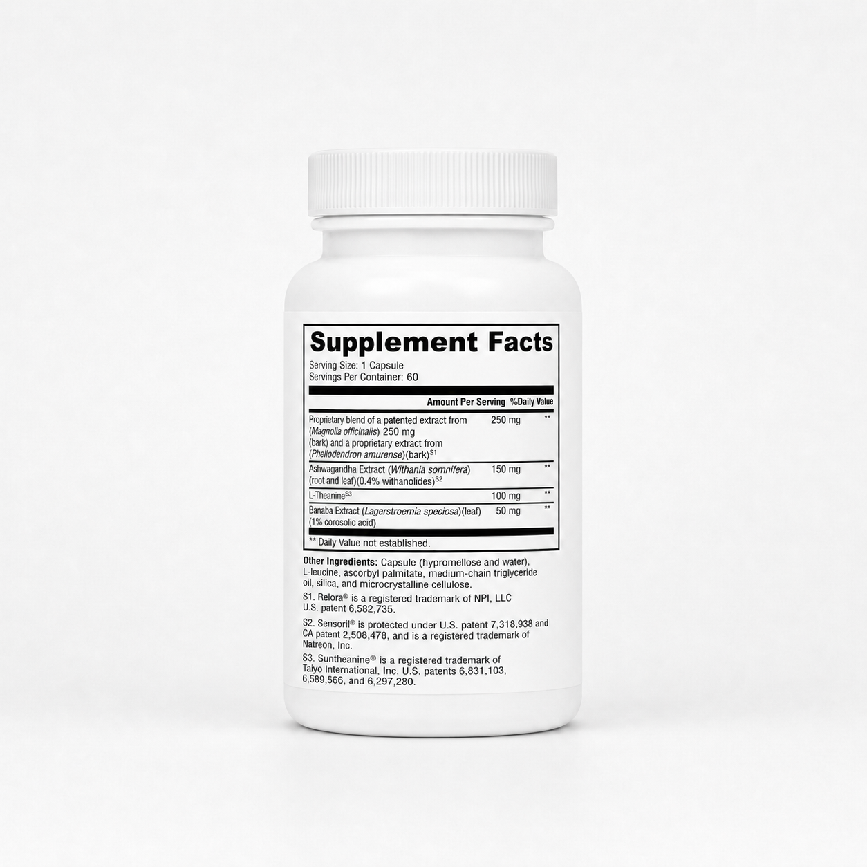 Supplement bottle with label on a white background