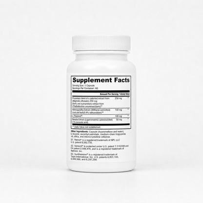 Supplement bottle with label on a white background