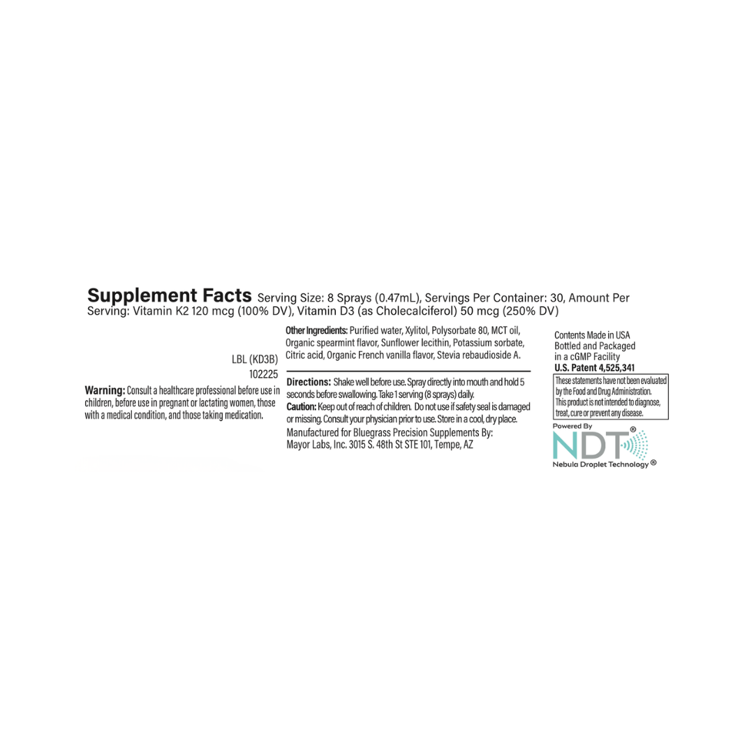 Supplement facts label with NDT logo on a white background