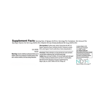 Supplement facts label with NDT logo on a white background