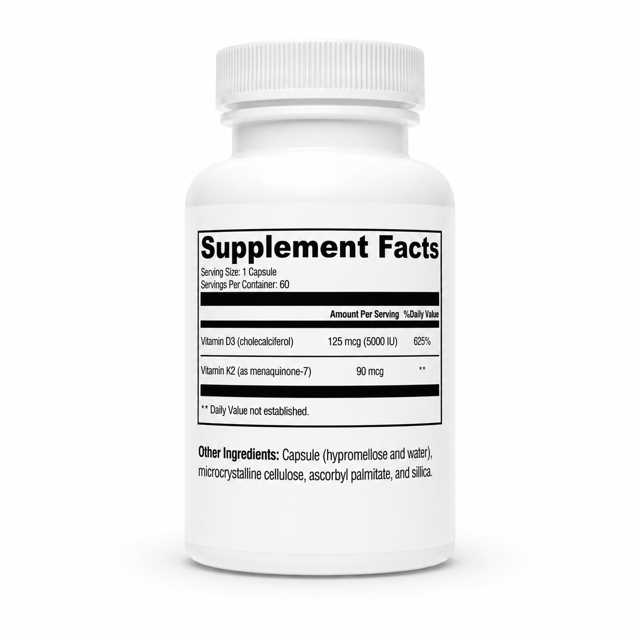 Supplement bottle with label on a white background