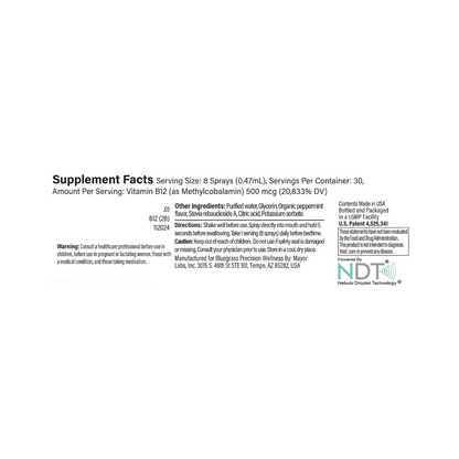 Supplement facts label with NDT logo on a white background