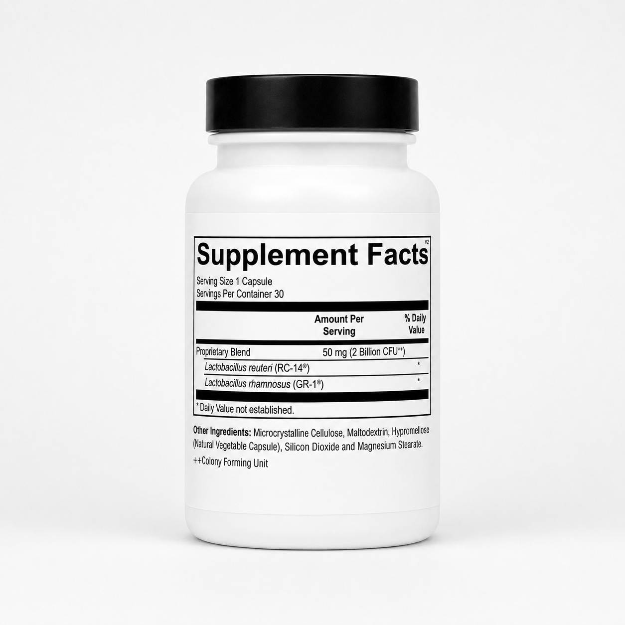 Supplement bottle with label on a white background