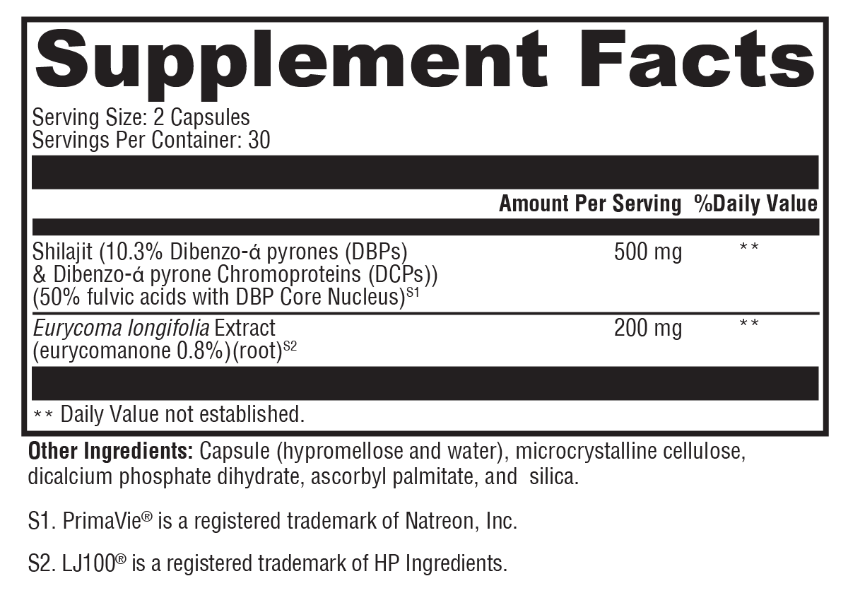 Supplement facts label with detailed ingredient information on a white background