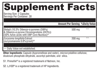 Supplement facts label with detailed ingredient information on a white background