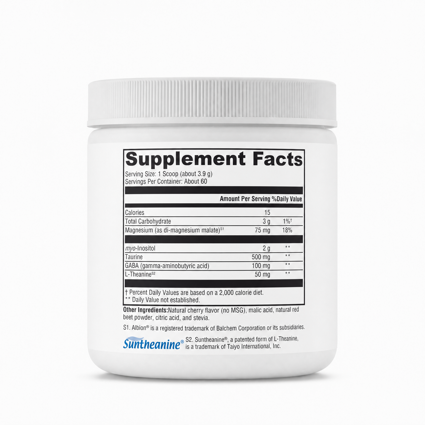 Supplement container with 'Supplement Facts' label on a white background