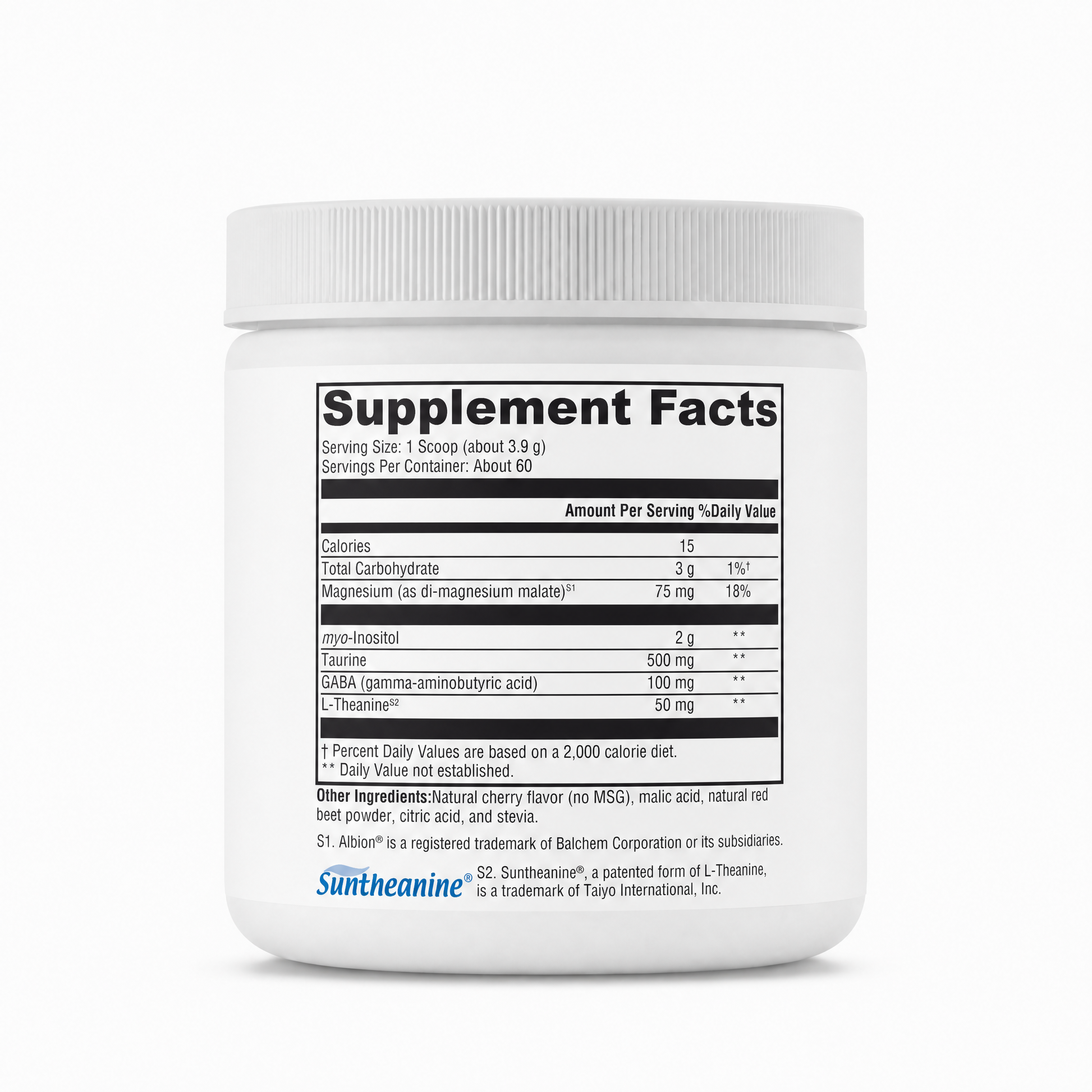 Supplement container with 'Supplement Facts' label on a white background
