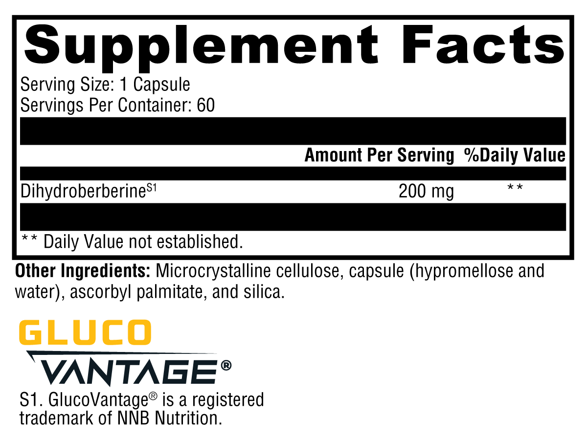 Supplement facts label for a product
